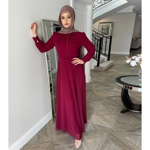 Middle Eastern Muslim Clothes Womens Wear National Wind Chiffon Hui Nationality Solid Color Robe And Ankle Dress Abaya Dubai