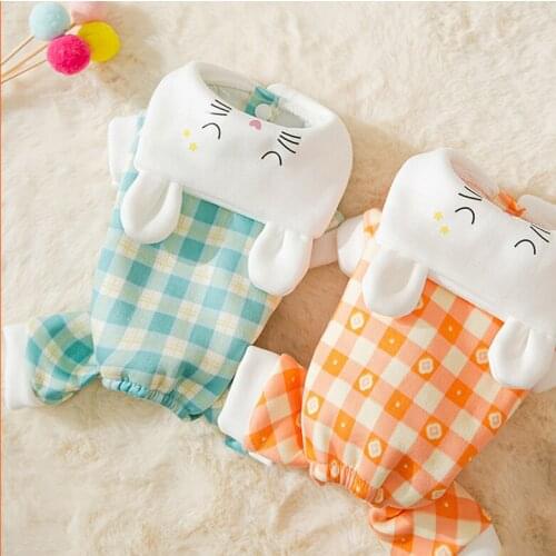 Pet jumpsuit Clothes For Small Dog Cat Autumn and winter rabbit embroidered Plush warm four legged clothes small dog cat clothes