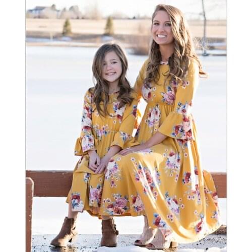 Mommy And Me Clothes Floral Mother Daughter Dresses Family Look Mom Mum Mama And Daughter Matching Outfits Dress Flare Sleeve