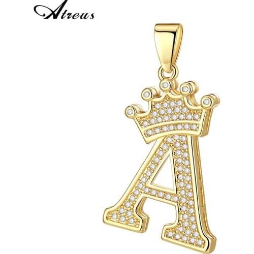 26 Letters A-Z Initial Crown Pendant Zircon Crystal DIY Charms for Women Punk Hip-Hop Craft Jewelry Making Necklace&Bracelets