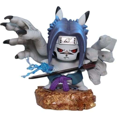 Anime Naruto Curse Seal Uchiha Sasuke Cos Pikachu Q Version PVC Figure Collectible Model Toys Doll