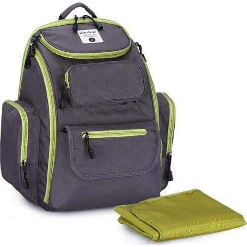 Gray Green Diaper Backpack for Mom Large Capacity Baby Care for Travelling Stroller Multifunction Design Maternity Nursing Bag