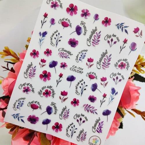 Watercolor Rose Purple Flowers Stickers for nails Design Self adhesive Nail Art Decoraciones Sliders Foil Manicure Accessories