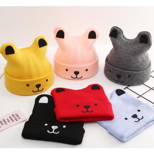 0-24 months 3D cartoon spring and autumn baby hat newborn baby hat childrens wool pure color warm hat