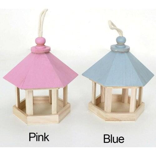 Hexagon Shaped Bird Feeder Container Parrot Hanging Wooden House Food Feeding Birds Blue birds Warblers Feeder
