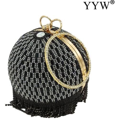 Rhinestone Round Ball Evening Bags For Women Ring Diamonds Tassels Purse Ladies Ring Handbag Fashion Luxury Handbag Clutch Bags