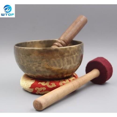 Nepal Handmade Brass Tibet Bowl Ritual 4 Key Music Therapy Copper Chime Copper Tibetan Singing Bowl(Including Sticks and Mats)