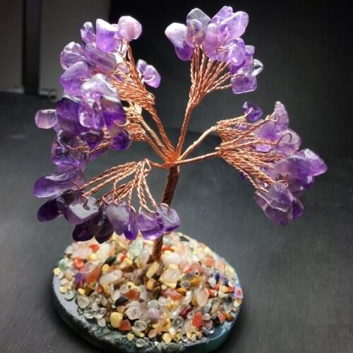 FYJS Unique Copper Wire Wrap Tree of Life Irregular Shape Natural Amethysts Stone Pendant Trendy Jewelry