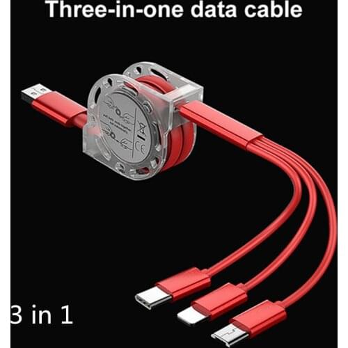 3 in 1 Retractable Charging Cable for iphone Type C Micro USB Fast Charger Portable usb Cable for iPhone Android Phone Adapter