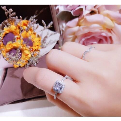 Hight Quality 925 Sterling Silver Luxury Solitaire Big Rings Square 4 Claws Prong Setting Cushion Cut Engagement Ring Jewelry