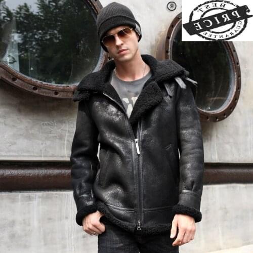 High Quality Mens Fur Coat Natural Sheep Shearling Mens Jacket Warm Hooded Men Clothing Winter 2021 Hommes Veste LW5aa2