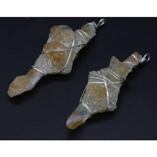 Yellow Natural Gemstone Silver Wire Around Pearl Pendant for Jewelry Making DIY Bracelet Necklace Jewelry Accessories