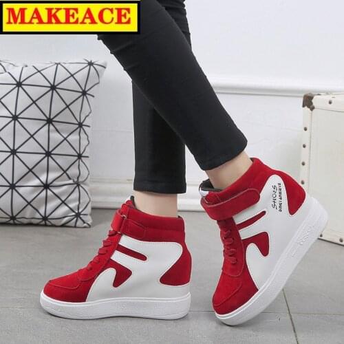 Womens Sports Shoes Fashion Platform Womens Shoes Together Color Inside The Height of Leisure High - Top Shoes Walking Shoes