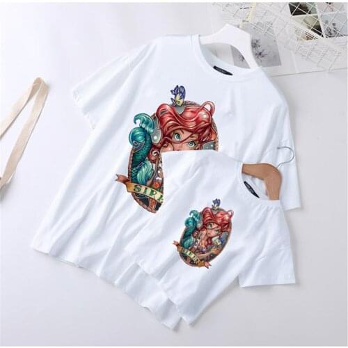 Graphic Tees For Women Summer Short Sleeve Casual White O-neck Mother Daughter Kids Tee Shirts Cartoon Cute Family Matching Tops