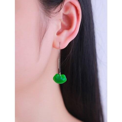 925 sterling silver Jasper earings jade earrings for women Emerald costume jewelry chain Sterling silver vintage Qian Qing Ruyi