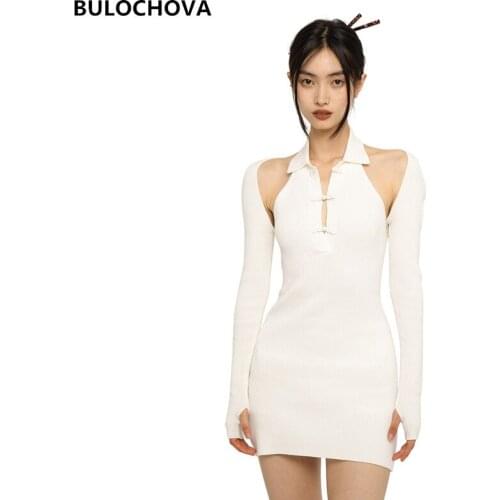 Drop Shipping 2021 New Autumn Fashion Women Knit Dress Suits Short Cardigan Tops + Halter Package Hip Mini Dress 2 Pieces Sets