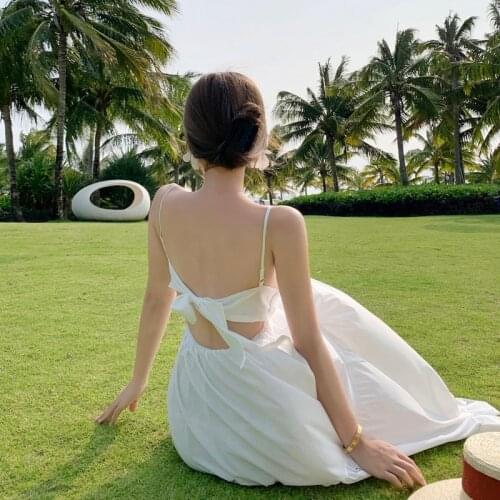 Women Long White Slip Dress Sundress Summer 2021 Runway Maxi Elegant Strappy Backless Fairy Sea Beach Vacation Party Vestidos