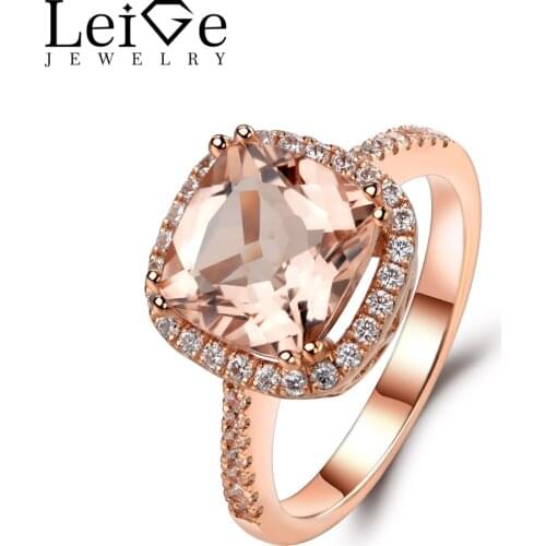 Leige Jewelry Morganite Ring 14K Rose Gold Morganite Engagement Rings for Women Cushion Cut Pink Gemstone Delicate Fine Jewelry