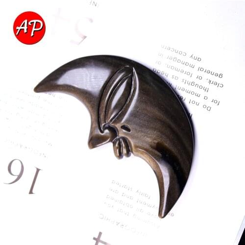 1pc Natural Quartz Golden Obsidian Moon Shape Gem Crystal Carved Meditation Healing Stone Home Decor Valentines Gifts