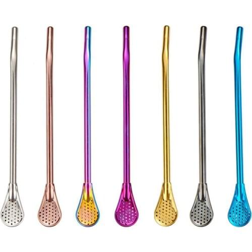 2021 Steel Filter Straw Spoon 18 Cm Creative Reusable Drinking Juice Milk KTV Tea 7 Flower Colors Restaurant Bar W4B2