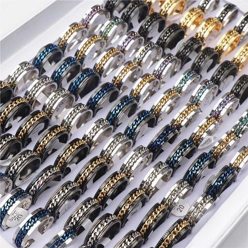 30pcs/lot Fashion Multicolor Spinner Stainless Steel Rings For Women Men Rotatable Jewelry Mix Style Wholesale