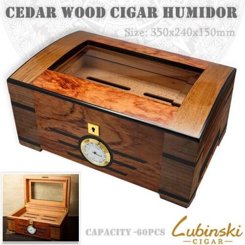 350x240x150mm CedarWood Cigar Humidor Transparent Window Professional Capacity60 Cigarette Case Portable Moisturizing Cigar Case