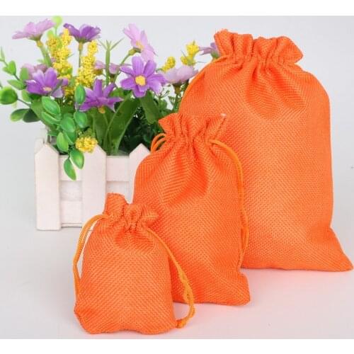 Orange 5pcs Cotton Linen Drawstring Wedding Jewelry Decorative Bags Christmas/Wedding Gift Bags Pouch Product Packaging Bags