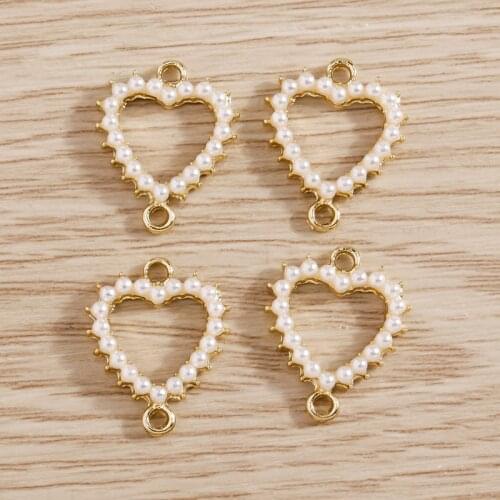5pcs 14*16mm Charms Imitation Pearls Love Heart Connectors Pendants DIY Jewelry Making Necklace Bracelet Earrings Crafts
