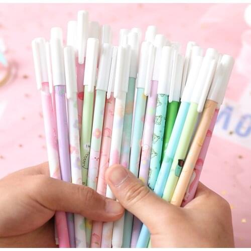 6Pcs Korean Stationery Gel Pen Cute Sweet Macaron Color Kawaii Student Supplies 0.5mm Black Ink Office Signature School Supplies