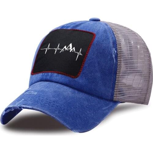 Electrocardiogram Mountain Print Baseball Cap Trucker Cap Casual Breathable Outdoor Mesh Dad Hats Unisex Cotton Snapback Hat