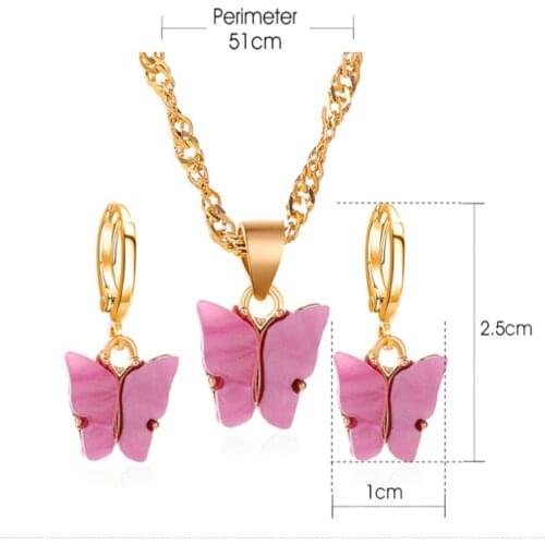 Bracelet butterfly design trendy style ladies pendant earrings necklace set jewelry