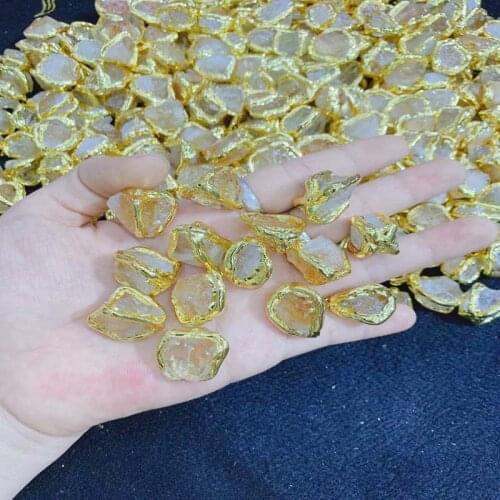 24K Space Beads Natural Crystal Connector Beads，DIY Making Beads Irregular 10pcs Citrine Topaz