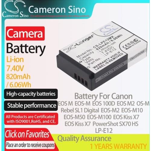 CameronSino Battery for Canon EOS M EOS-M EOS 100D Rebel SL1 Digital OS-M EOS M2 EOS-M2 EOS-M10 fits Canon LP-E12 camera battery