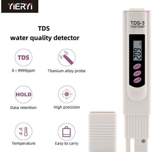 Yieryi TDS-3 Digital Tds Meter Water Quality Purity Tester 0-9999ppm for Aquarium,Drink Water,Pool,Spa,Gardening 10pcs