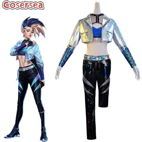 Cosersea LOL KDA ALL OUT Akali Cosplay Costume Coat Bra Glove Pant Belt Socks Fullset