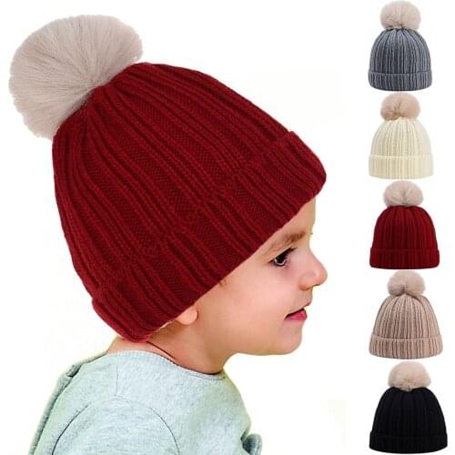 Baby 's Woolen Hat Thermal Boys And Girls Knitted Children Warm Wool Hat Cap Warm Soft Outdoor Hats With Ball