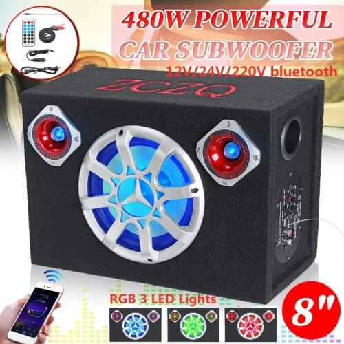 8inch 480W Cabinet Speaker 12V 24V RGB 3 LED Car Audio Active Subwoofer Amplifier Booster Speakers Home Speaker Car Subwoofers