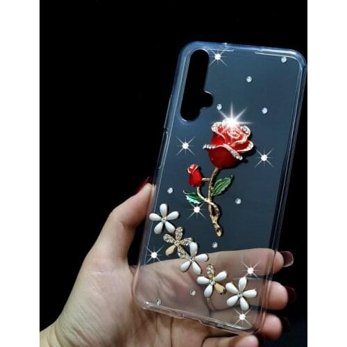 Rose Rhinestone silicone Cover Honor 20 20s 20e 30i 10i Honor 9C 9A 8A 7A Phone Case For Huawei P40 Pro P30 lite E P20 Y7p Y6p