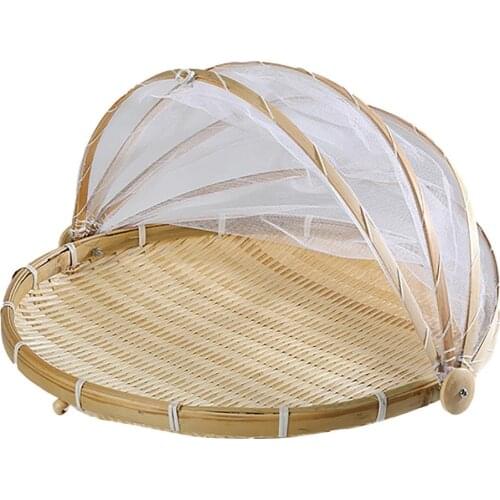 Handmade Wicker Basket With Gauze Hand-woven Eco-friendly Bug-proof Picnic Storage Organizer Food Fruit Vegetable Bread Cover