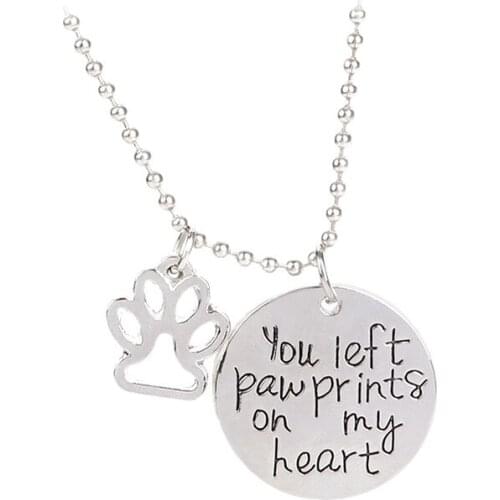 European Fashion Paw Jewelry Coin Round Pendant Double layers Necklace you left pawprints on my heart Letter Necklace For gift