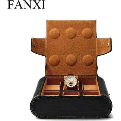 Fanxi New Black PU Leather Wrist Watch Display Bag Portable Watch Storage Velvet Internal Jewelry Organizer High Quality