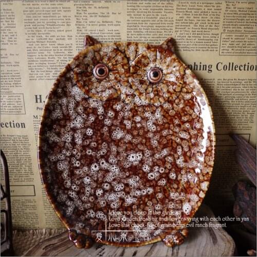 Mediterranean Sea Style Owl Shape Glazed Ceramic Europe Retro Fruit Plate Snack Tray Home Ornaments As Gift