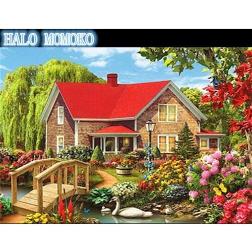 Garden house daimond painting,5d diy mosaic landscape,diamond embroidery cross stitch,diy embroidery house