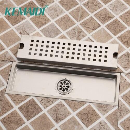 KEMAIDI Bathroom Linear Shower 30cm*10cm Floor Drain Wire Strainer Art Carved Cover Waste Drain Chrome Polish Drains Classical