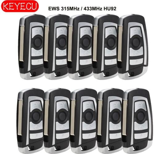 Keyecu 10PCS EWS Modified Flip Remote Key 4 Button 315MHz/433MHz ID44 Chip 1998-2005 for BMW X5 Z3 Z4 HU92