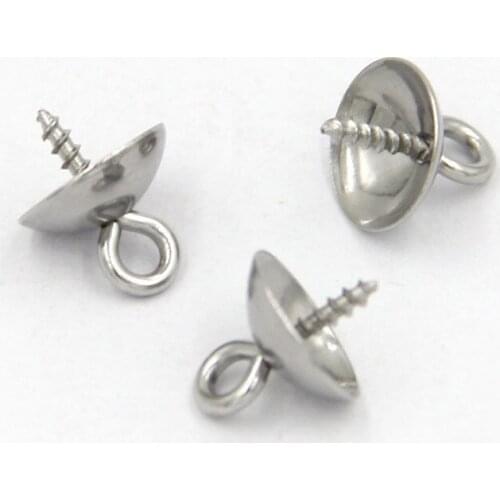 Stainless Steel End Caps Screw Pin Threaded End Clasps Crimp Bead For Bead Pearl 4mm 5mm 6mm 8mm Round Wholesale