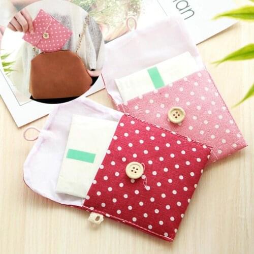 Storage Box Linen Sanitary Napkins Organizer Cute Polka Dot Menstrual Pouch Holder Case Secret Pouch Keys Cases Organizer Lady