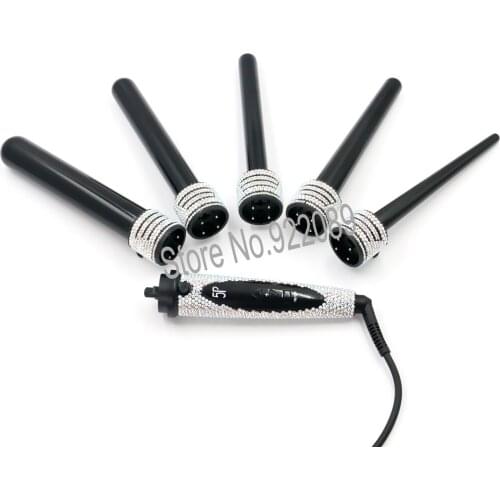 Crystal Curling Iron 5 in 1 Hair Curling Wand Set 0.3 to 1.25 inch Interchangeable Ceramic Barrels with Heat Resistant Glove