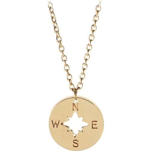 Fashion Compass Necklaces for Women Delicate Engraved Necklaces Disc Circle Disk Chain Necklaces