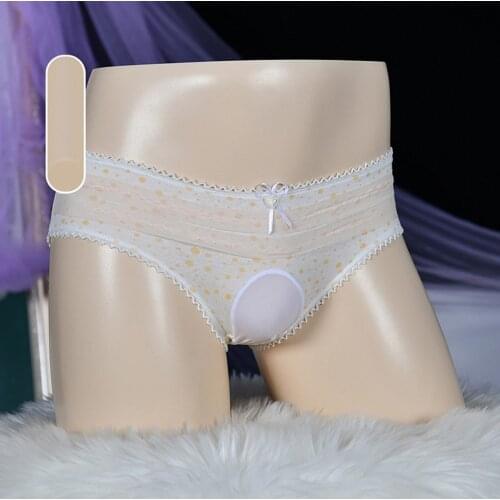 Penis Hole Underwear Men Sissy Pouch Panties Mens Lace Briefs G-String Thongs Underpant Low Waist Male Open Crotch Lingerie A30